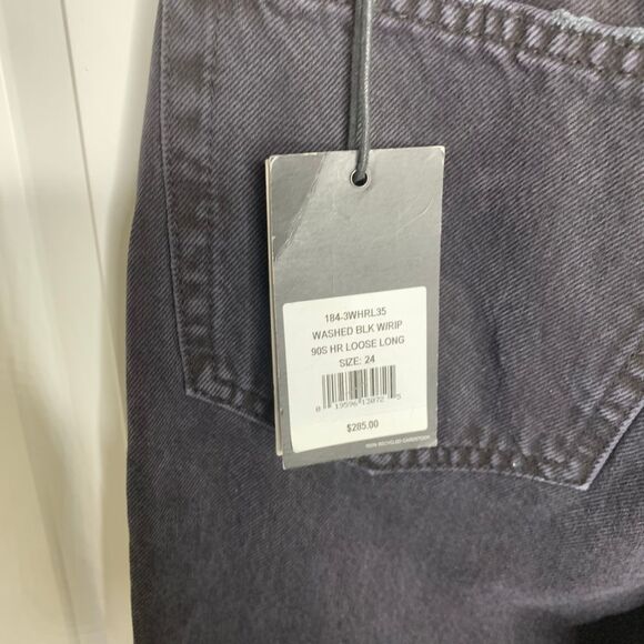 Re Done 90s straight high rise loose‎ long black ripped distressed jeans size 24 - Picture 7 of 11